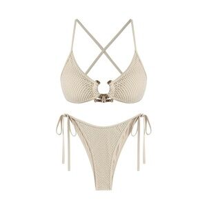 BRAND NEW 🤍 Bikini String Set Triangle Top High Leg Bottom Ivory Cream Gold